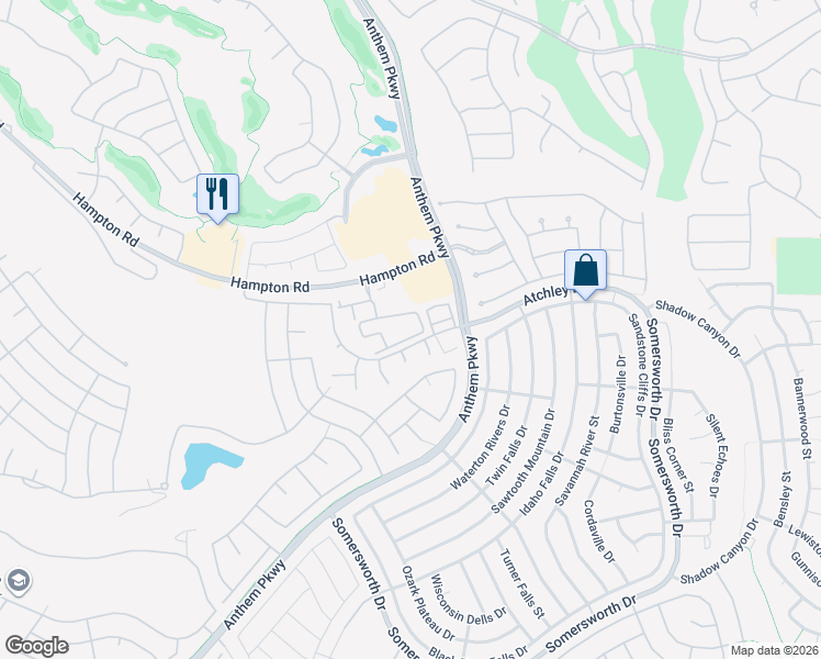 map of restaurants, bars, coffee shops, grocery stores, and more near 2555 Hampton Road in Henderson