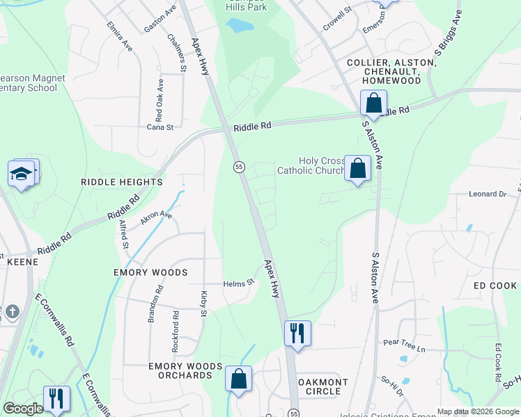 map of restaurants, bars, coffee shops, grocery stores, and more near 1022 Azimuth Drive in Durham