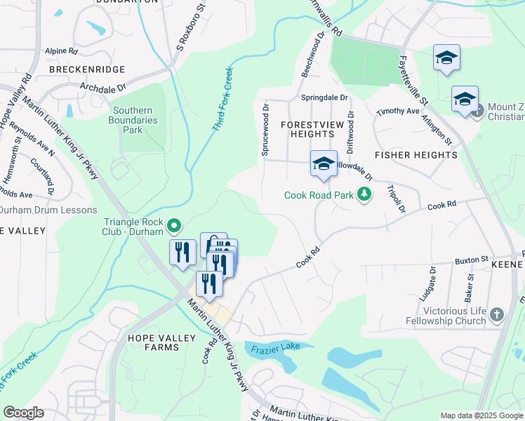 map of restaurants, bars, coffee shops, grocery stores, and more near 901 Ardmore Drive in Durham