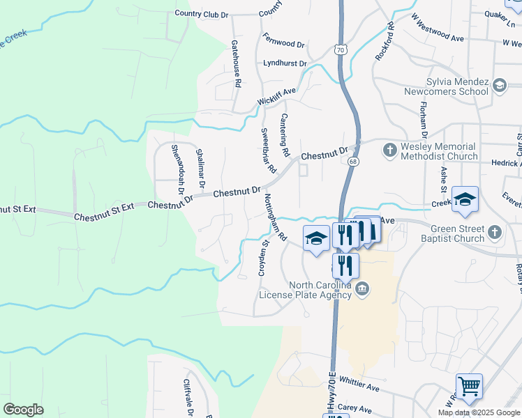 map of restaurants, bars, coffee shops, grocery stores, and more near 1500 Brighton Avenue in High Point