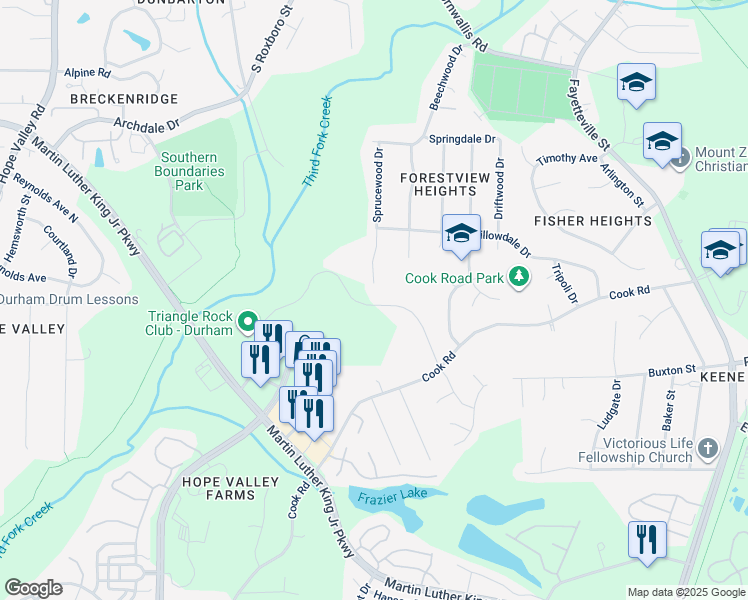 map of restaurants, bars, coffee shops, grocery stores, and more near 901 Ardmore Drive in Durham