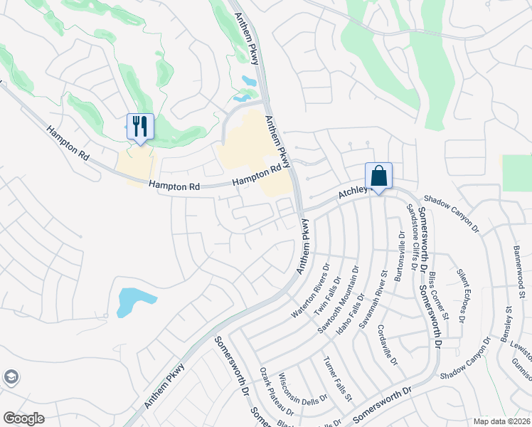 map of restaurants, bars, coffee shops, grocery stores, and more near 2555 Hampton Road in Henderson