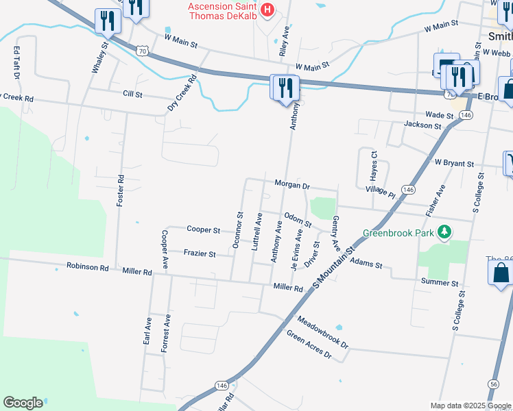 map of restaurants, bars, coffee shops, grocery stores, and more near 817 Luttrell Avenue in Smithville