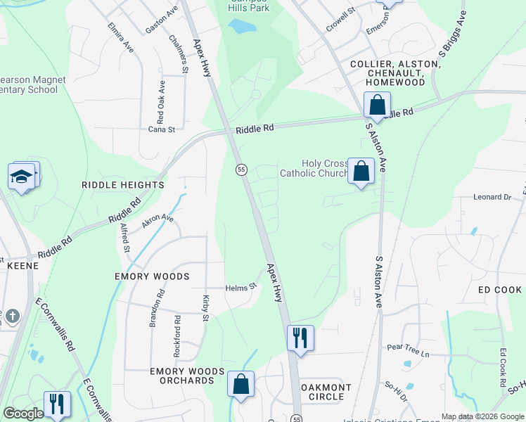 map of restaurants, bars, coffee shops, grocery stores, and more near 1022 Azimuth Drive in Durham