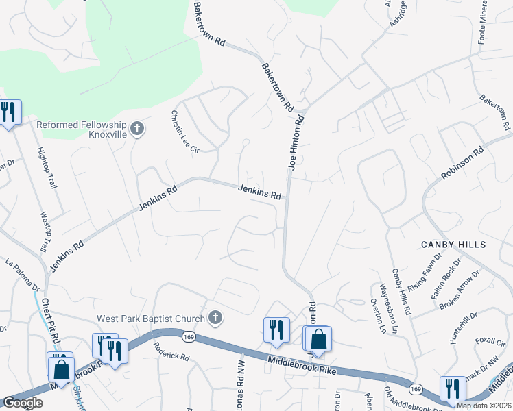 map of restaurants, bars, coffee shops, grocery stores, and more near 1649 Wolverine Lane in Knoxville