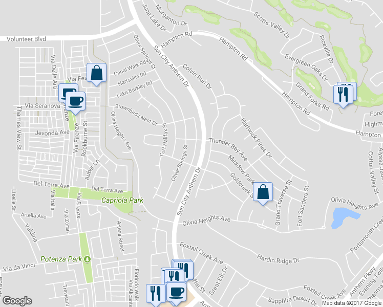 map of restaurants, bars, coffee shops, grocery stores, and more near 2099 Mountain City Street in Henderson