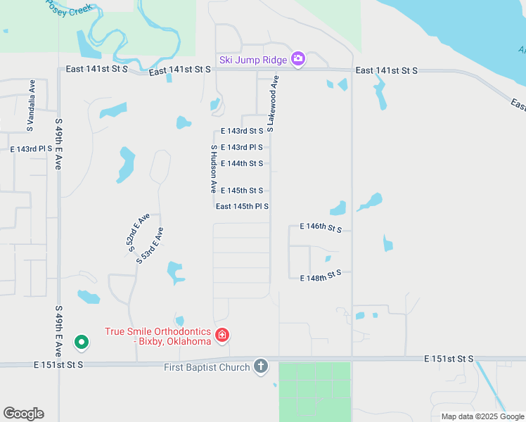 map of restaurants, bars, coffee shops, grocery stores, and more near 6064 East 145th Street South in Bixby