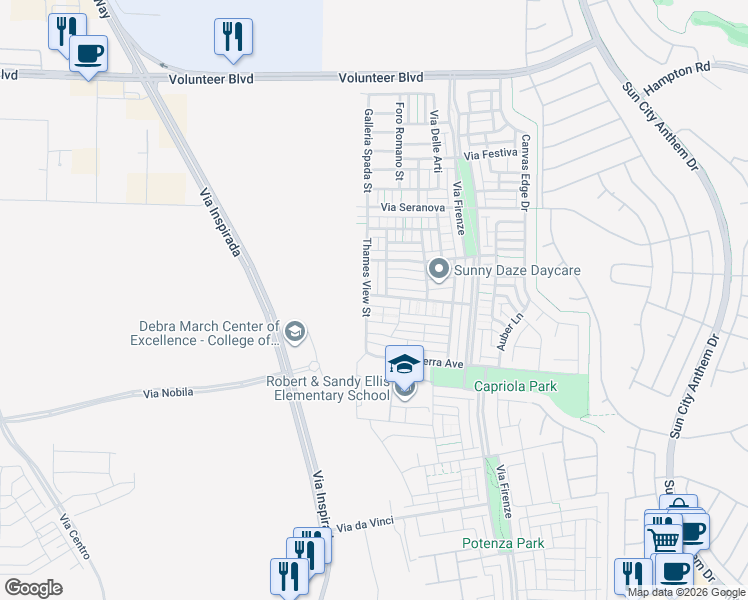 map of restaurants, bars, coffee shops, grocery stores, and more near 3217 Romanesque Art Avenue in Henderson