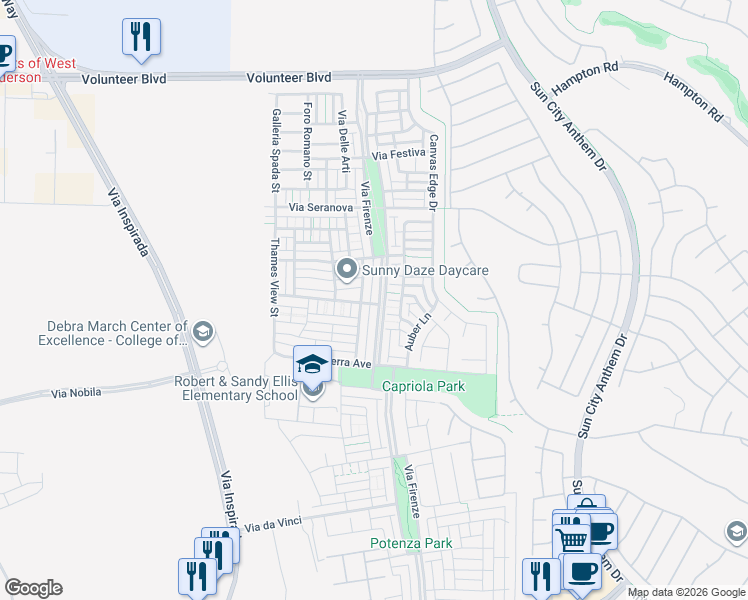 map of restaurants, bars, coffee shops, grocery stores, and more near 3162 Del Dotto Walk in Henderson