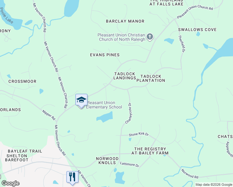 map of restaurants, bars, coffee shops, grocery stores, and more near 901 Barmouth Court in Raleigh