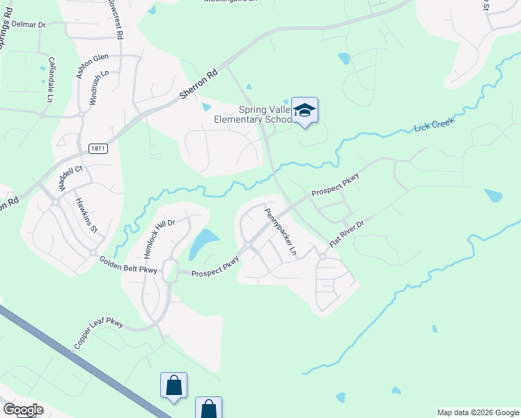 map of restaurants, bars, coffee shops, grocery stores, and more near 1804 Pennypacker Lane in Durham