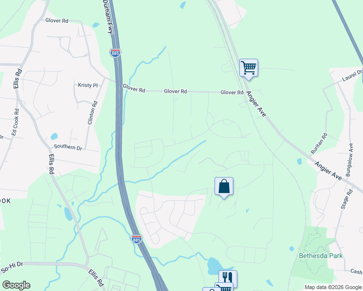 map of restaurants, bars, coffee shops, grocery stores, and more near 3714 Angier Avenue in Durham
