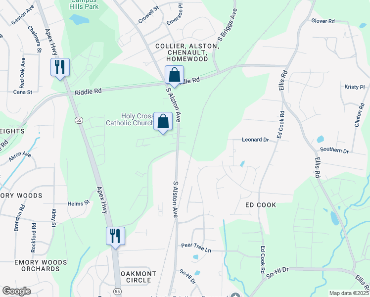 map of restaurants, bars, coffee shops, grocery stores, and more near 2503 South Alston Avenue in Durham