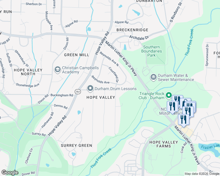 map of restaurants, bars, coffee shops, grocery stores, and more near 508 Brighton Road in Durham