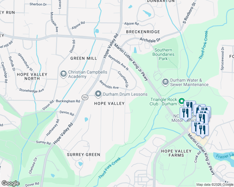 map of restaurants, bars, coffee shops, grocery stores, and more near 508 Brighton Road in Durham