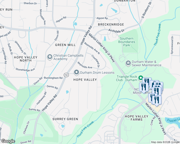 map of restaurants, bars, coffee shops, grocery stores, and more near 508 Brighton Road in Durham