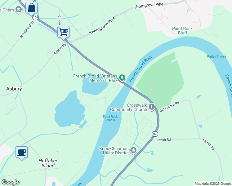 map of restaurants, bars, coffee shops, grocery stores, and more near 2309 East Governor John Sevier Highway in Knoxville