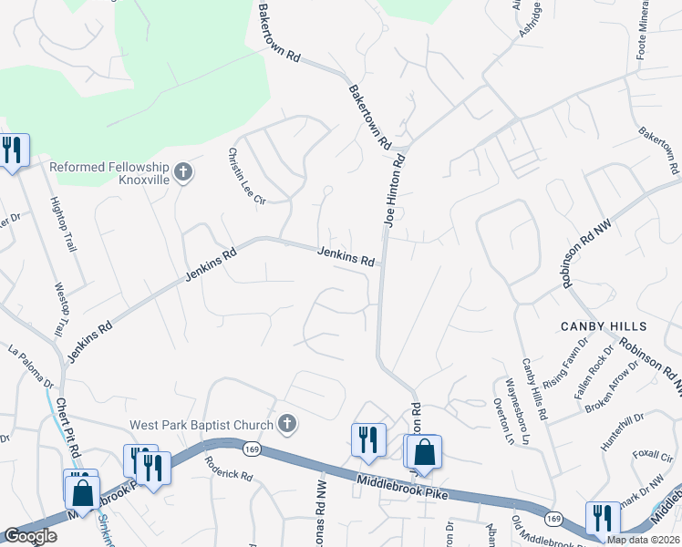 map of restaurants, bars, coffee shops, grocery stores, and more near 1649 Wolverine Lane in Knoxville