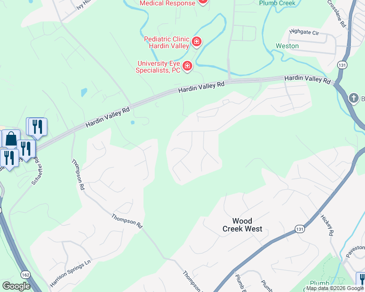 map of restaurants, bars, coffee shops, grocery stores, and more near 2107 Antelope Lane in Knoxville