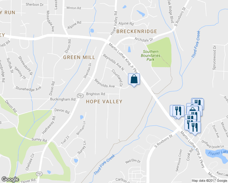 map of restaurants, bars, coffee shops, grocery stores, and more near 508 Brighton Road in Durham