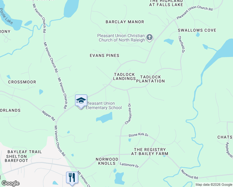 map of restaurants, bars, coffee shops, grocery stores, and more near 901 Barmouth Court in Raleigh