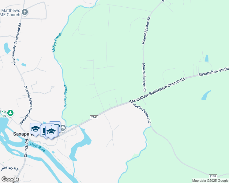 map of restaurants, bars, coffee shops, grocery stores, and more near 2121 Fairwinds Drive in Graham