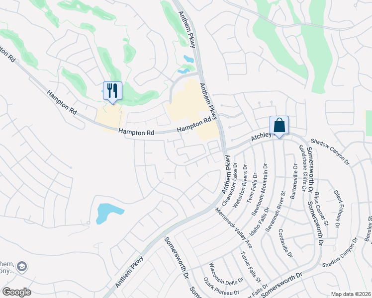map of restaurants, bars, coffee shops, grocery stores, and more near 2555 Hampton Road in Henderson