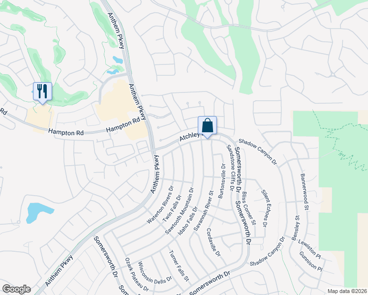 map of restaurants, bars, coffee shops, grocery stores, and more near 2080 Twin Falls Drive in Henderson