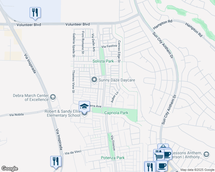 map of restaurants, bars, coffee shops, grocery stores, and more near Fortunati Walk in Henderson