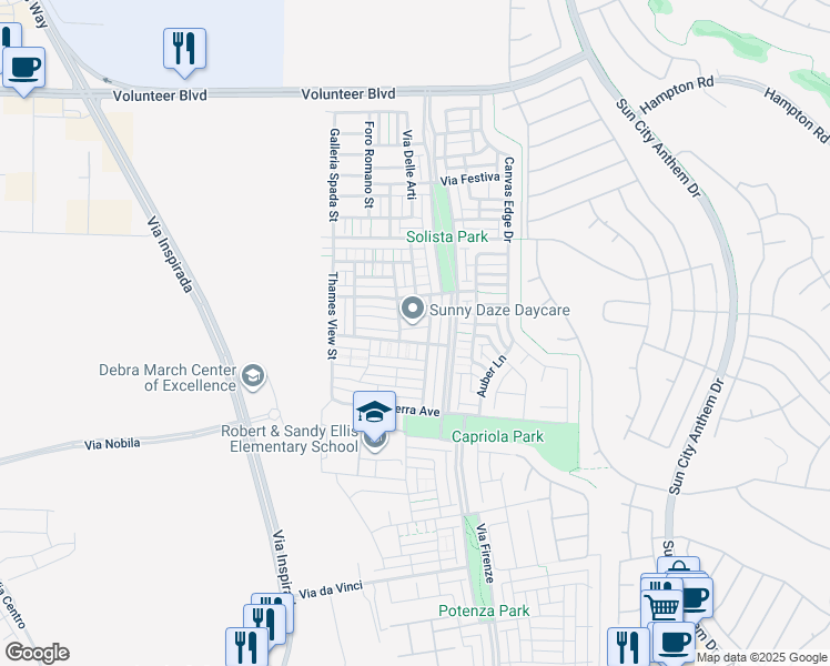 map of restaurants, bars, coffee shops, grocery stores, and more near 3188 Romanesque Art Avenue in Henderson
