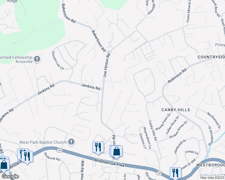 map of restaurants, bars, coffee shops, grocery stores, and more near 1501 Weeping Willow Court in Knoxville