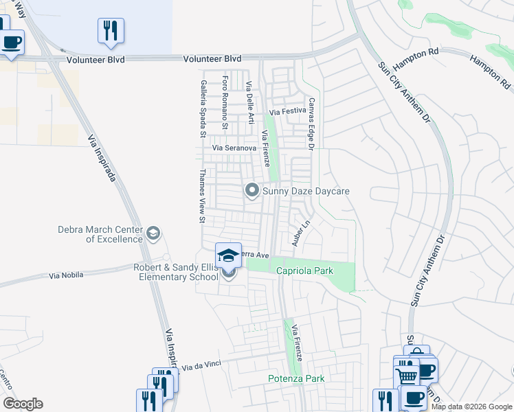 map of restaurants, bars, coffee shops, grocery stores, and more near 3182 Romanesque Art Avenue in Henderson