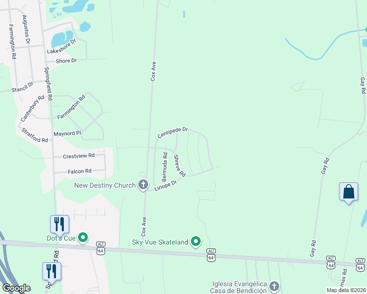 map of restaurants, bars, coffee shops, grocery stores, and more near 2416 Shreve Rd in Rocky Mt