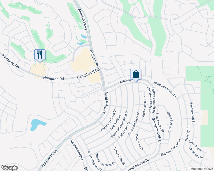 map of restaurants, bars, coffee shops, grocery stores, and more near 2386 Sandstone Cliffs Drive in Henderson