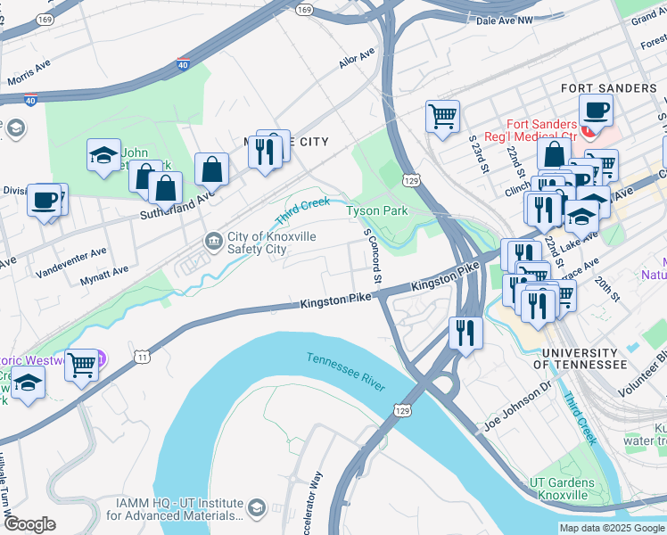 map of restaurants, bars, coffee shops, grocery stores, and more near 2743 Kingston Pike in Knoxville