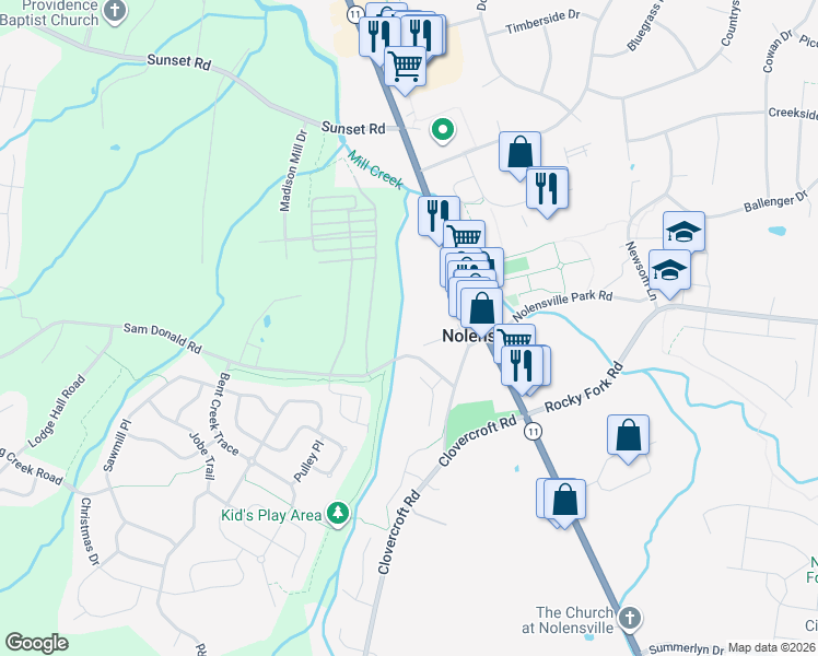 map of restaurants, bars, coffee shops, grocery stores, and more near 9918 Sam Donald Road in Nolensville