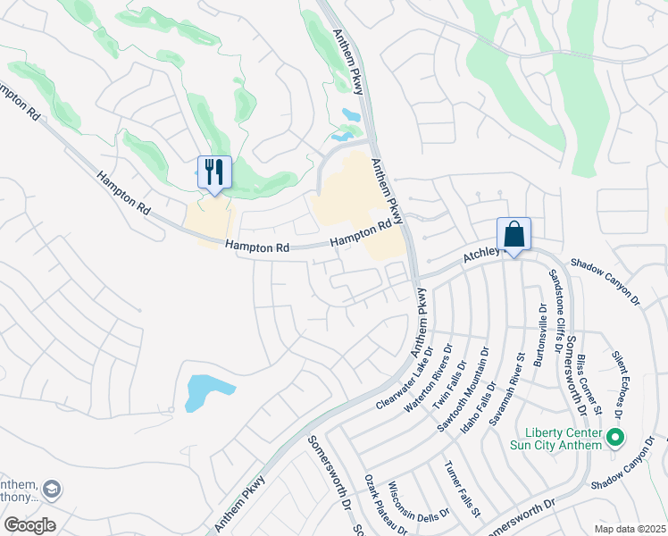 map of restaurants, bars, coffee shops, grocery stores, and more near 2555 Hampton Road in Henderson