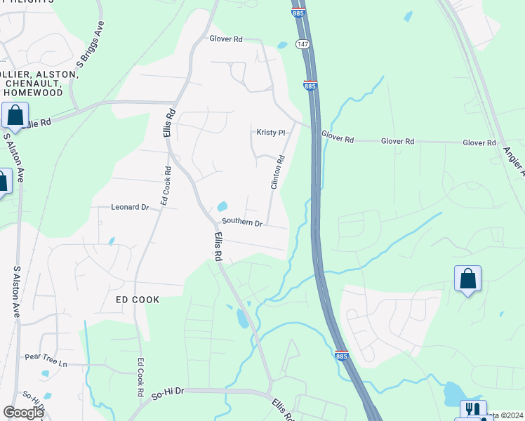 map of restaurants, bars, coffee shops, grocery stores, and more near 1336 Clinton Road in Durham