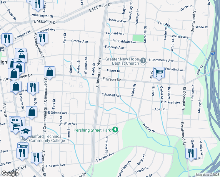 map of restaurants, bars, coffee shops, grocery stores, and more near 1216 Ragan Avenue in High Point
