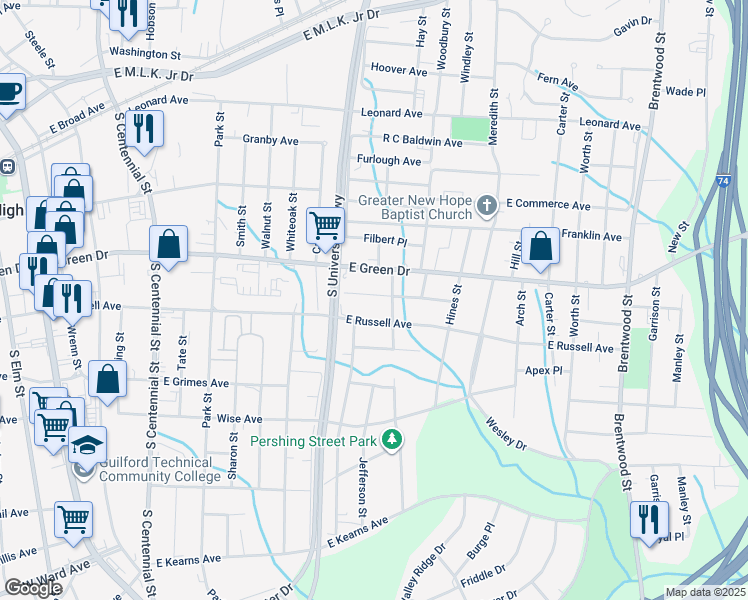 map of restaurants, bars, coffee shops, grocery stores, and more near 1216 Ragan Avenue in High Point