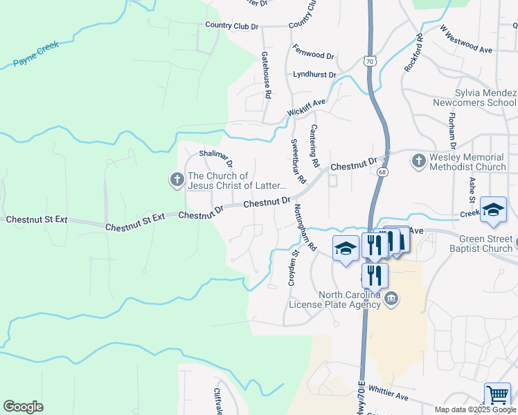 map of restaurants, bars, coffee shops, grocery stores, and more near 1717 Chestnut Drive in High Point