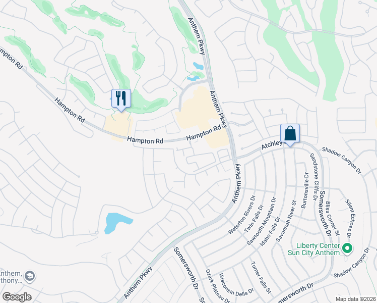 map of restaurants, bars, coffee shops, grocery stores, and more near 2555 Hampton Road in Henderson