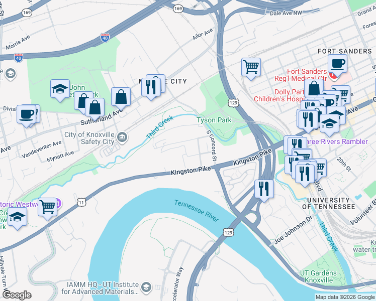 map of restaurants, bars, coffee shops, grocery stores, and more near 2743 Kingston Pike in Knoxville
