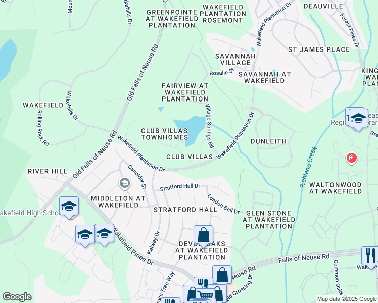 map of restaurants, bars, coffee shops, grocery stores, and more near 2513 Village Stone Court in Raleigh