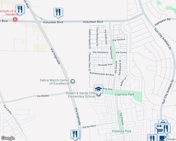map of restaurants, bars, coffee shops, grocery stores, and more near 2077 Thames View Street in Henderson