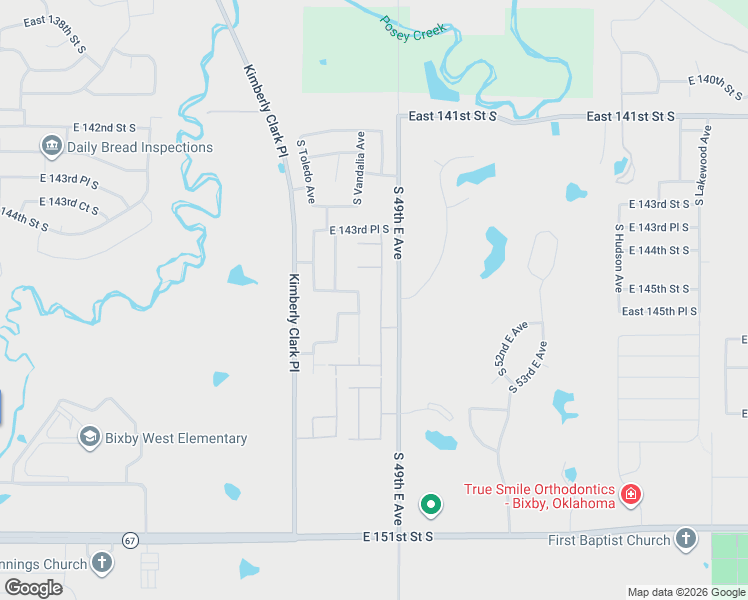 map of restaurants, bars, coffee shops, grocery stores, and more near 14526 South Vandalia Avenue in Bixby