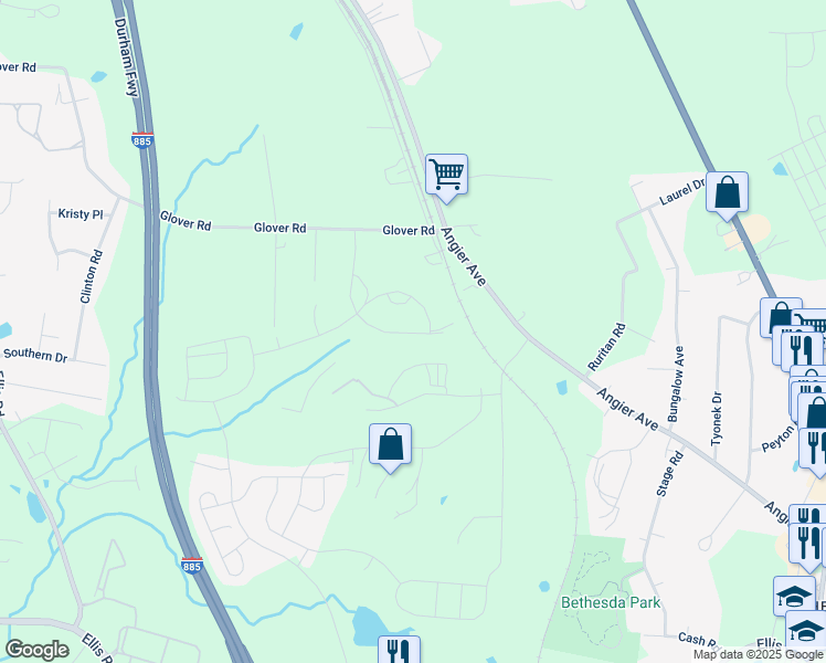 map of restaurants, bars, coffee shops, grocery stores, and more near 2260 Jollay St in Durham