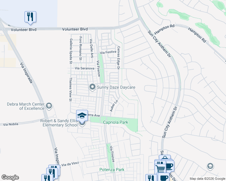 map of restaurants, bars, coffee shops, grocery stores, and more near 3141 Baranek Avenue in Henderson