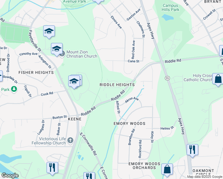 map of restaurants, bars, coffee shops, grocery stores, and more near 1008 Delray Street in Durham