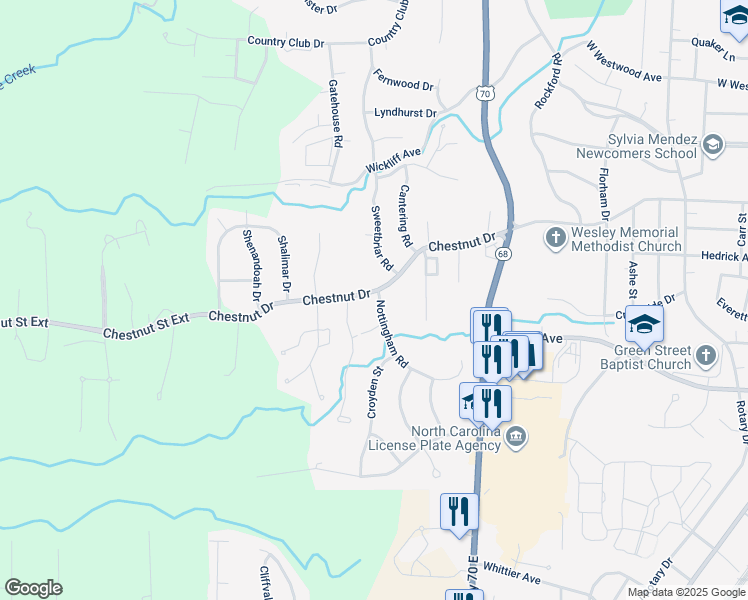 map of restaurants, bars, coffee shops, grocery stores, and more near 999 Nottingham Road in High Point